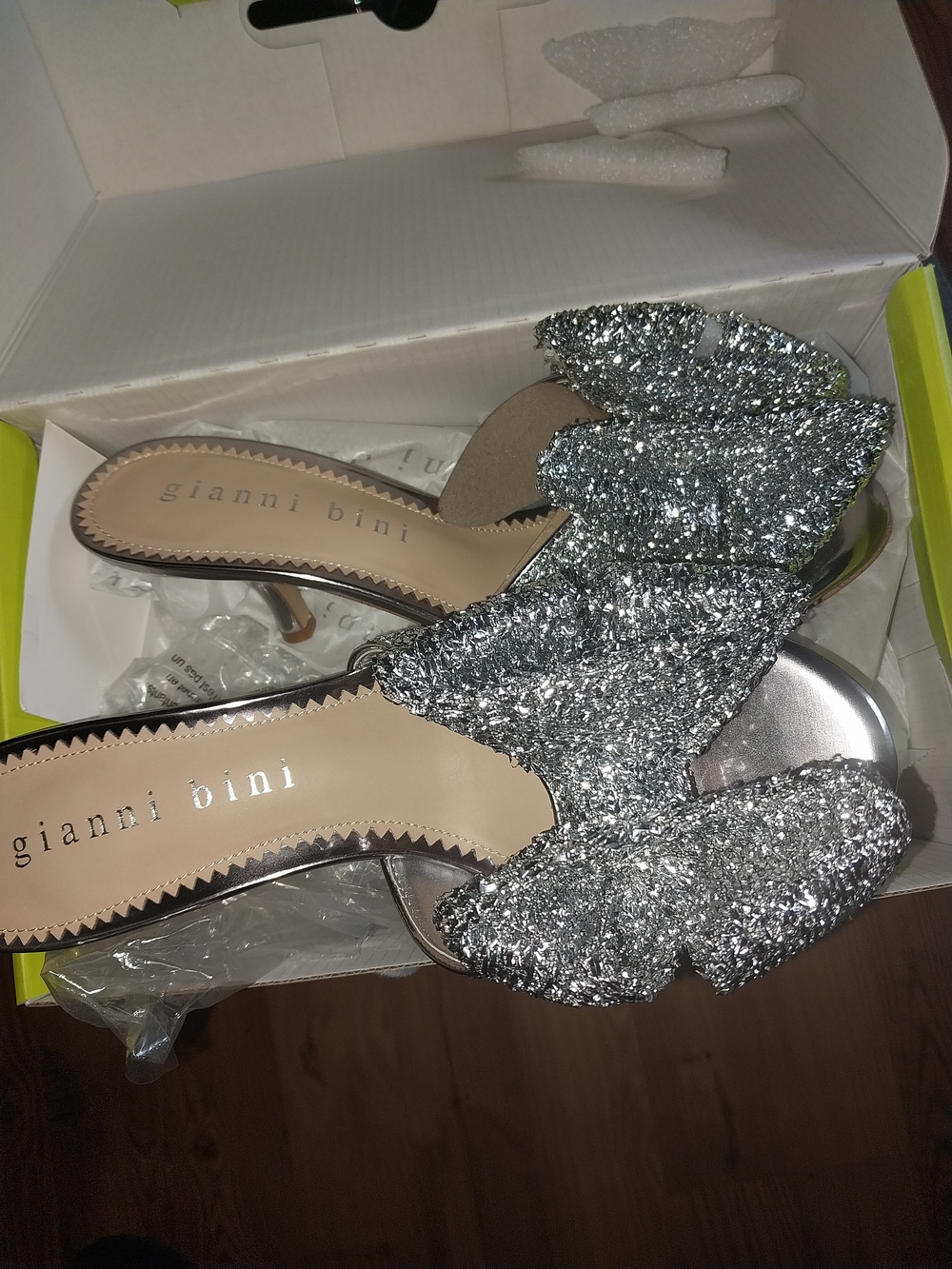 Gianni Bini Silver Glitter Bow Slide Sandals